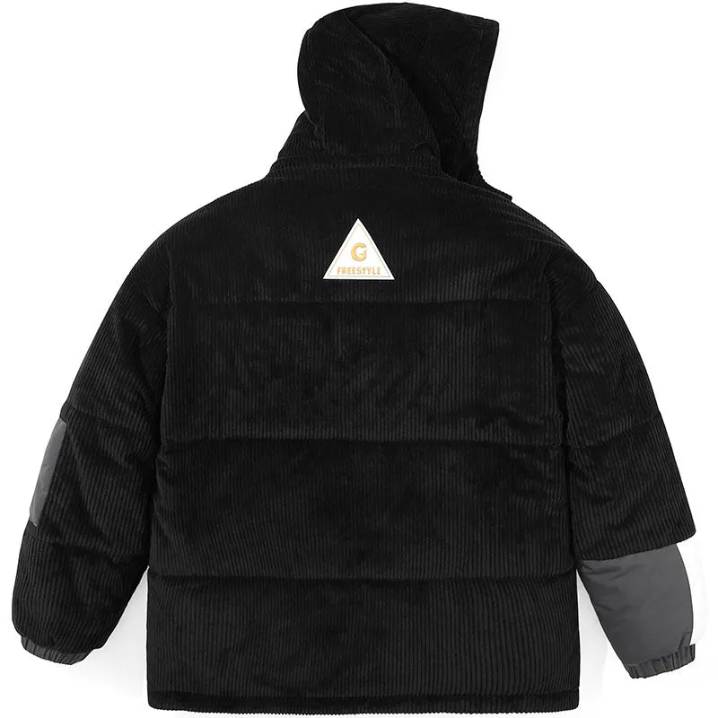 Color Block Label Corduroy Padded Coat