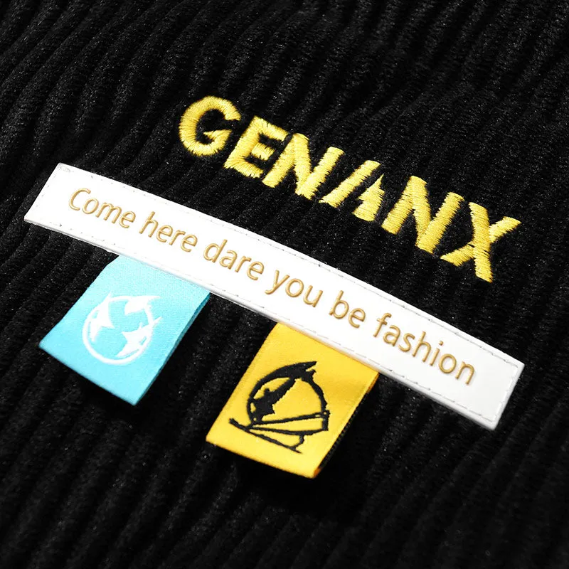 Color Block Label Corduroy Padded Coat