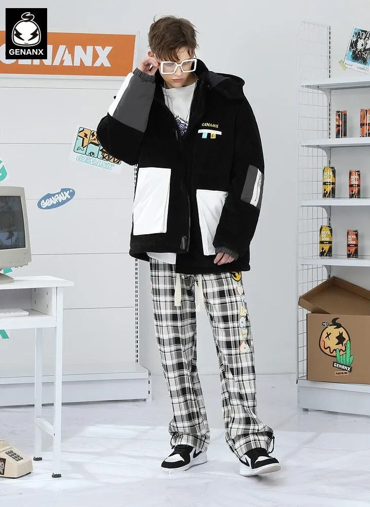 Color Block Label Corduroy Padded Coat