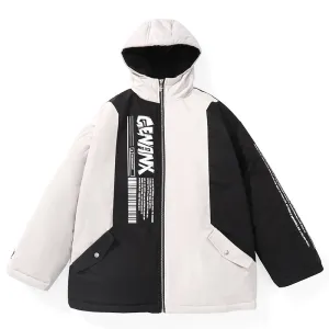 Color Block Patchwork Back Print Padded Coat