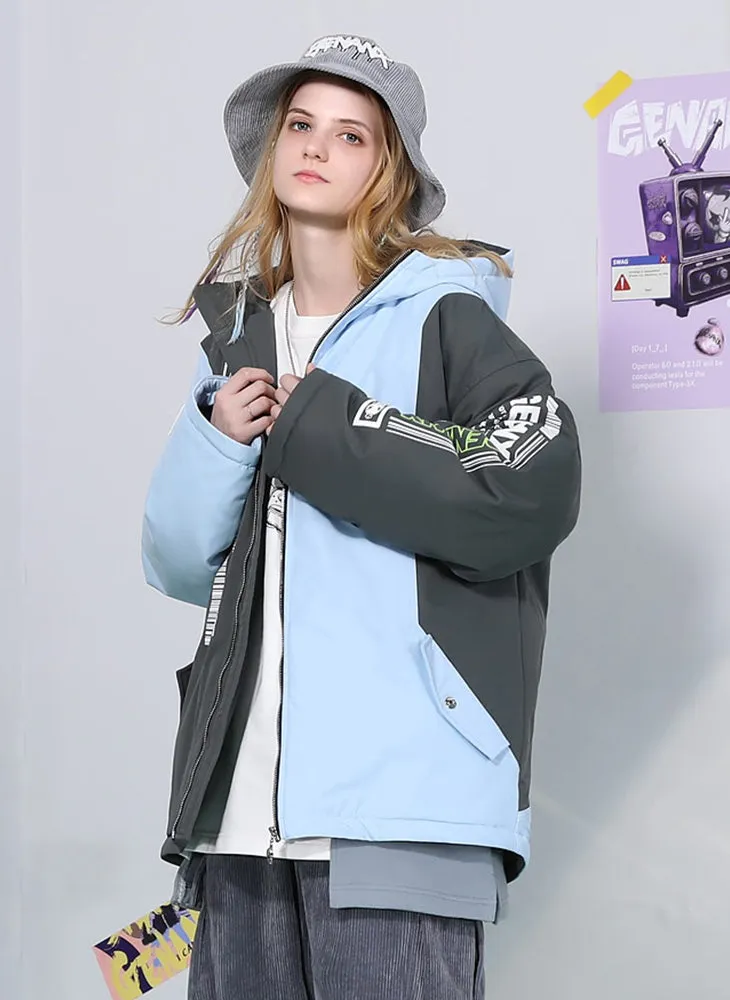 Color Block Patchwork Back Print Padded Coat