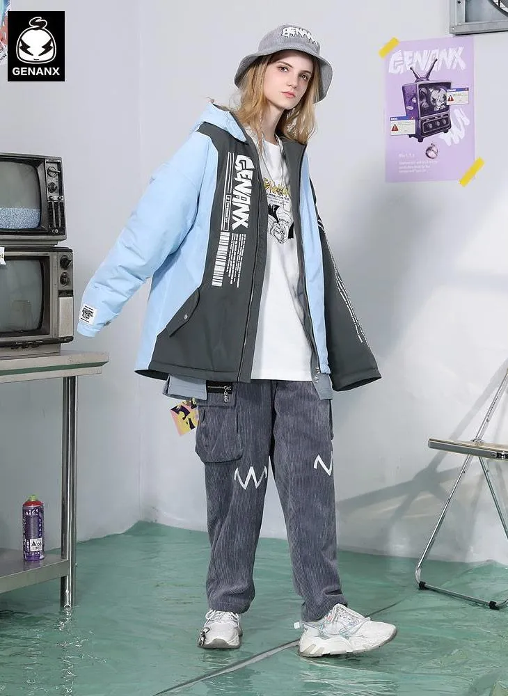 Color Block Patchwork Back Print Padded Coat
