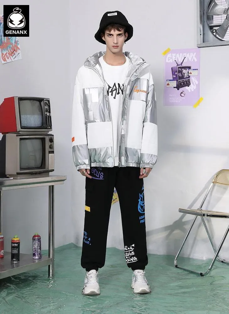 Color Block Spliced Print Padded Coat