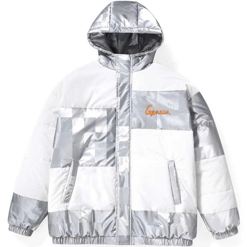 Color Block Spliced Print Padded Coat
