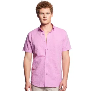 Confuchsia Seersucker Short Sleeve Button Down Shirt