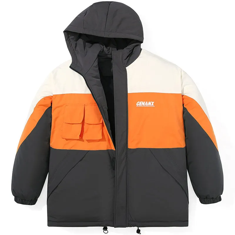 Contrast Color Hooded Padded Coat