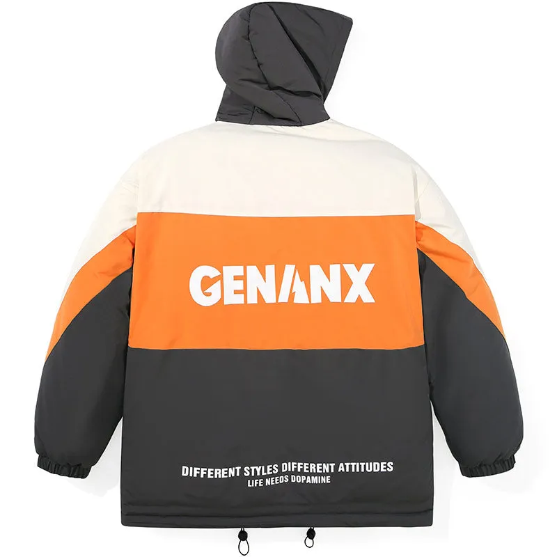 Contrast Color Hooded Padded Coat