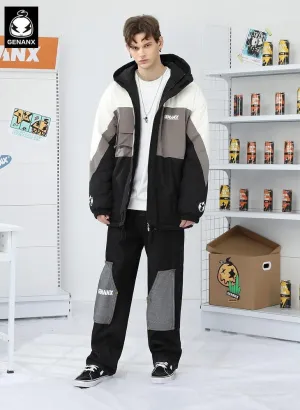 Contrast Color Hooded Padded Coat