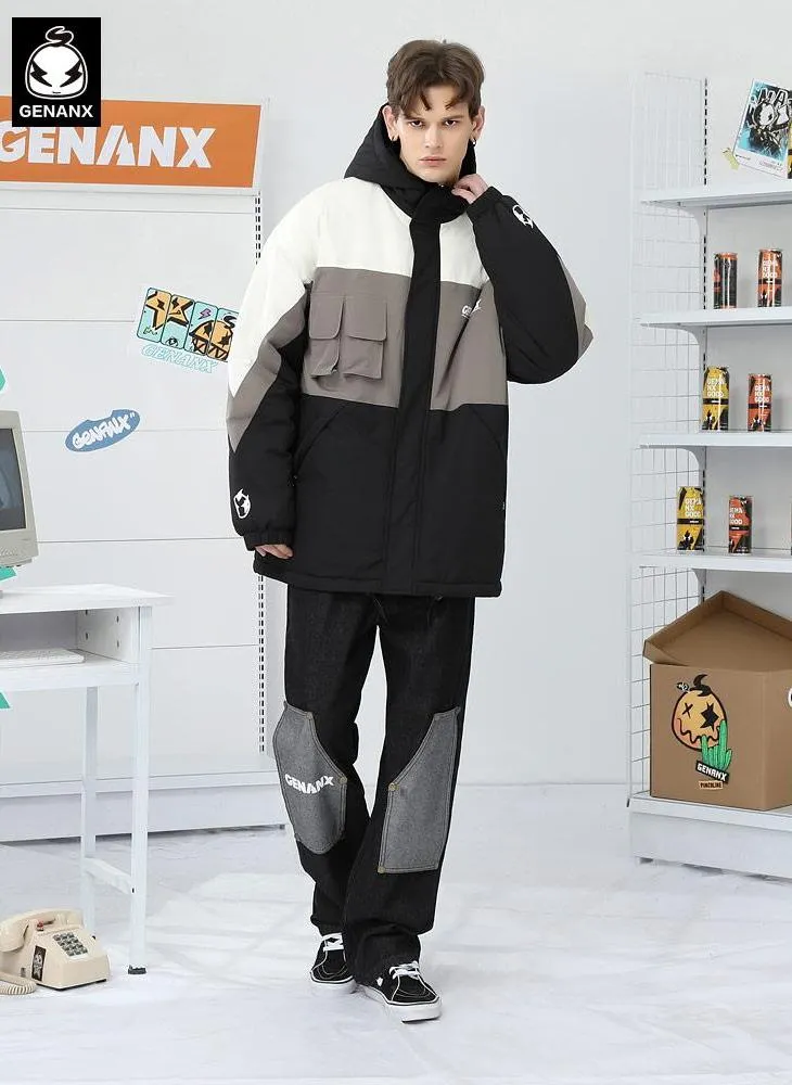 Contrast Color Hooded Padded Coat