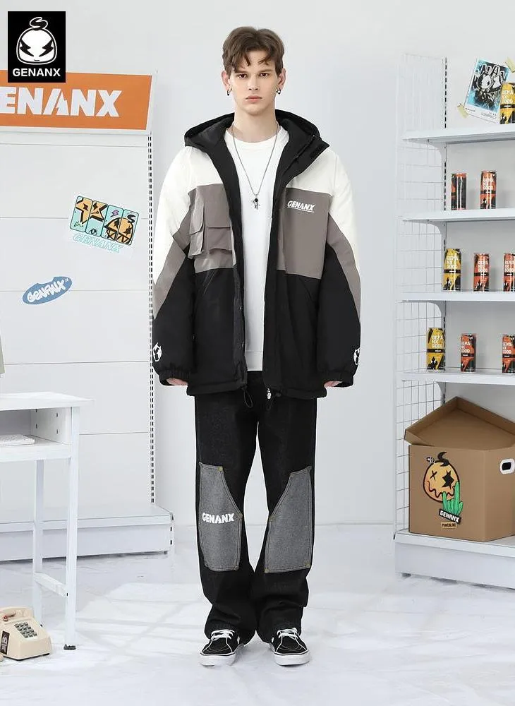 Contrast Color Hooded Padded Coat