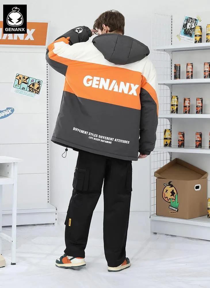 Contrast Color Hooded Padded Coat
