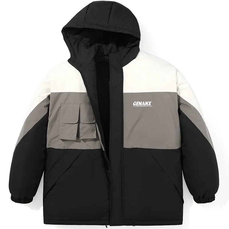 Contrast Color Hooded Padded Coat