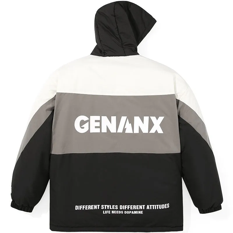 Contrast Color Hooded Padded Coat