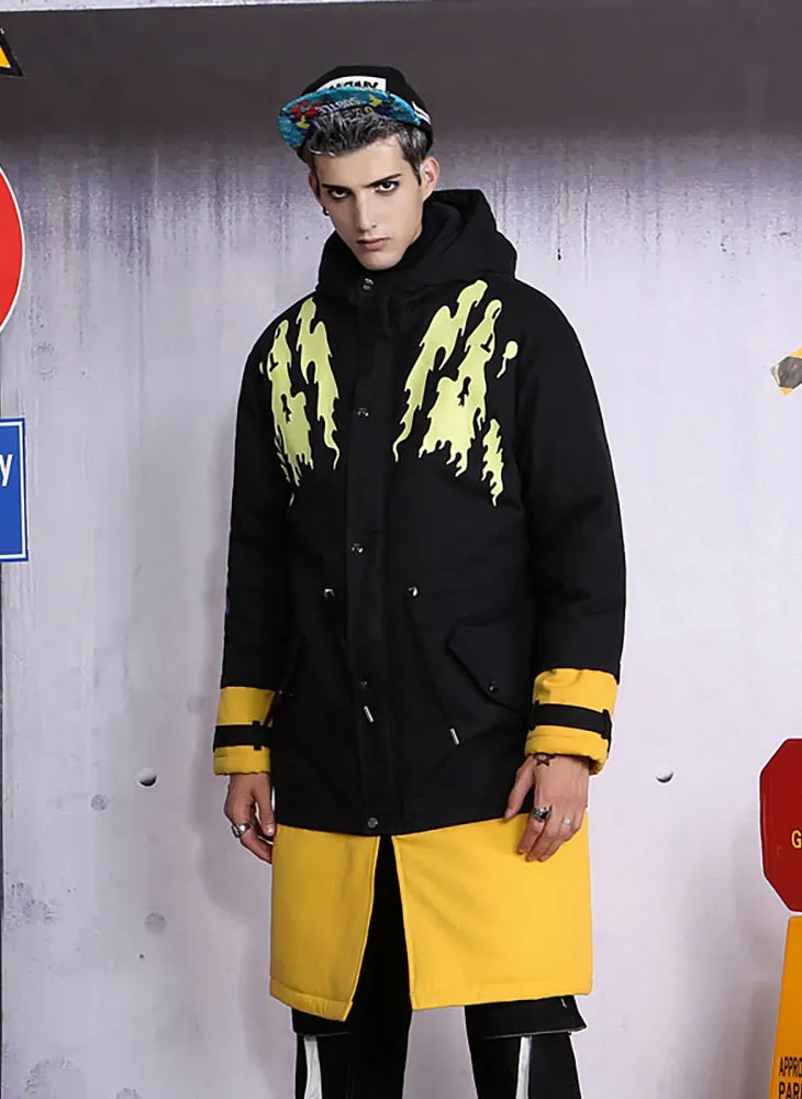 Contrast Color Spliced Waist Rope Padded Coat