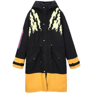 Contrast Color Spliced Waist Rope Padded Coat