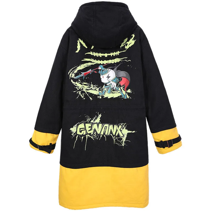 Contrast Color Spliced Waist Rope Padded Coat