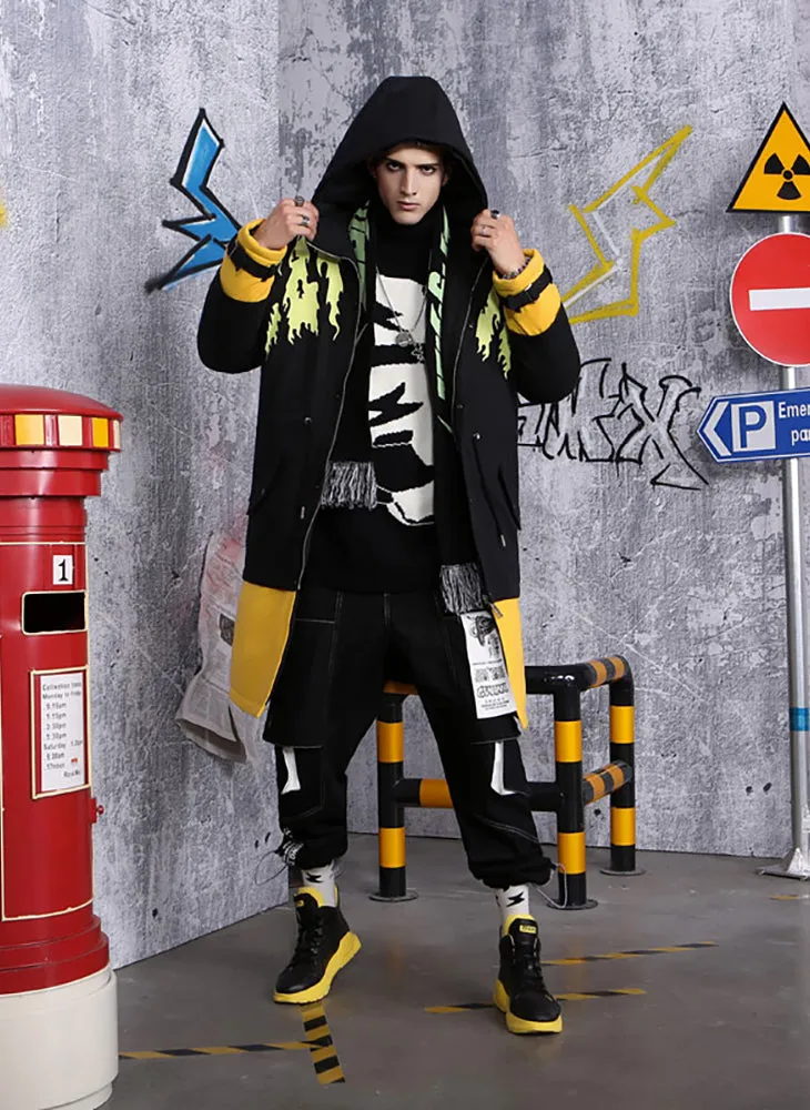 Contrast Color Spliced Waist Rope Padded Coat