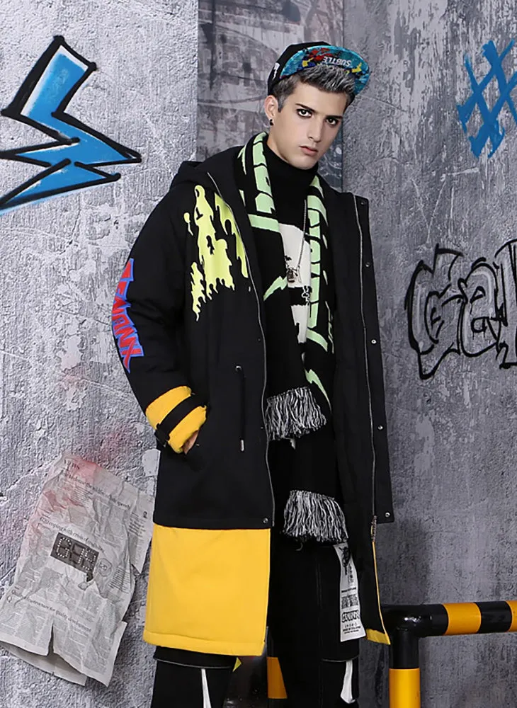 Contrast Color Spliced Waist Rope Padded Coat