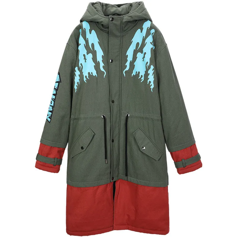 Contrast Color Spliced Waist Rope Padded Coat