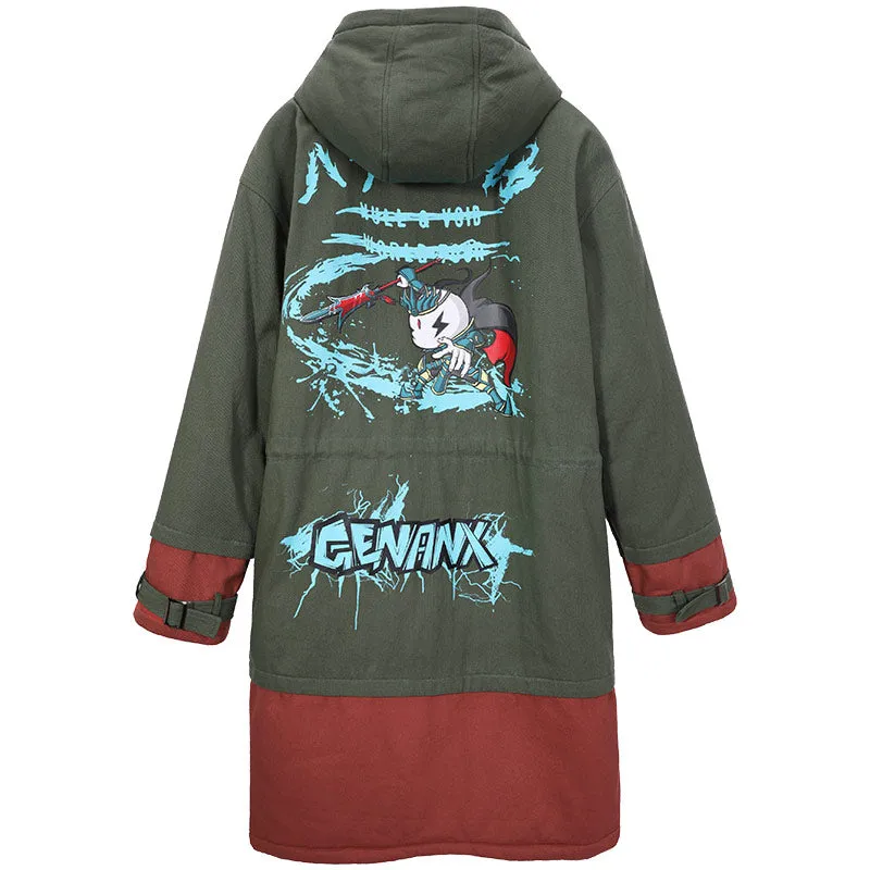 Contrast Color Spliced Waist Rope Padded Coat