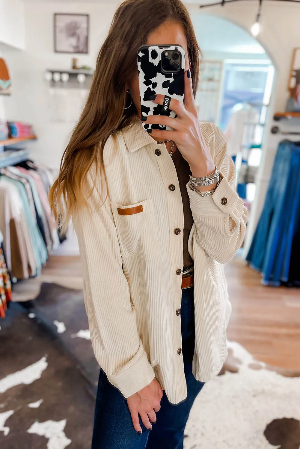 Corduroy Buttoned Front Pocketed Shacket