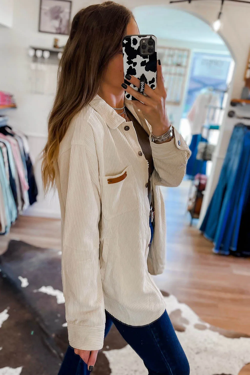 Corduroy Buttoned Front Pocketed Shacket