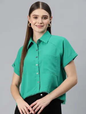 Cottinfab Women Fringed Raglan Sleeves Shirt Style Top