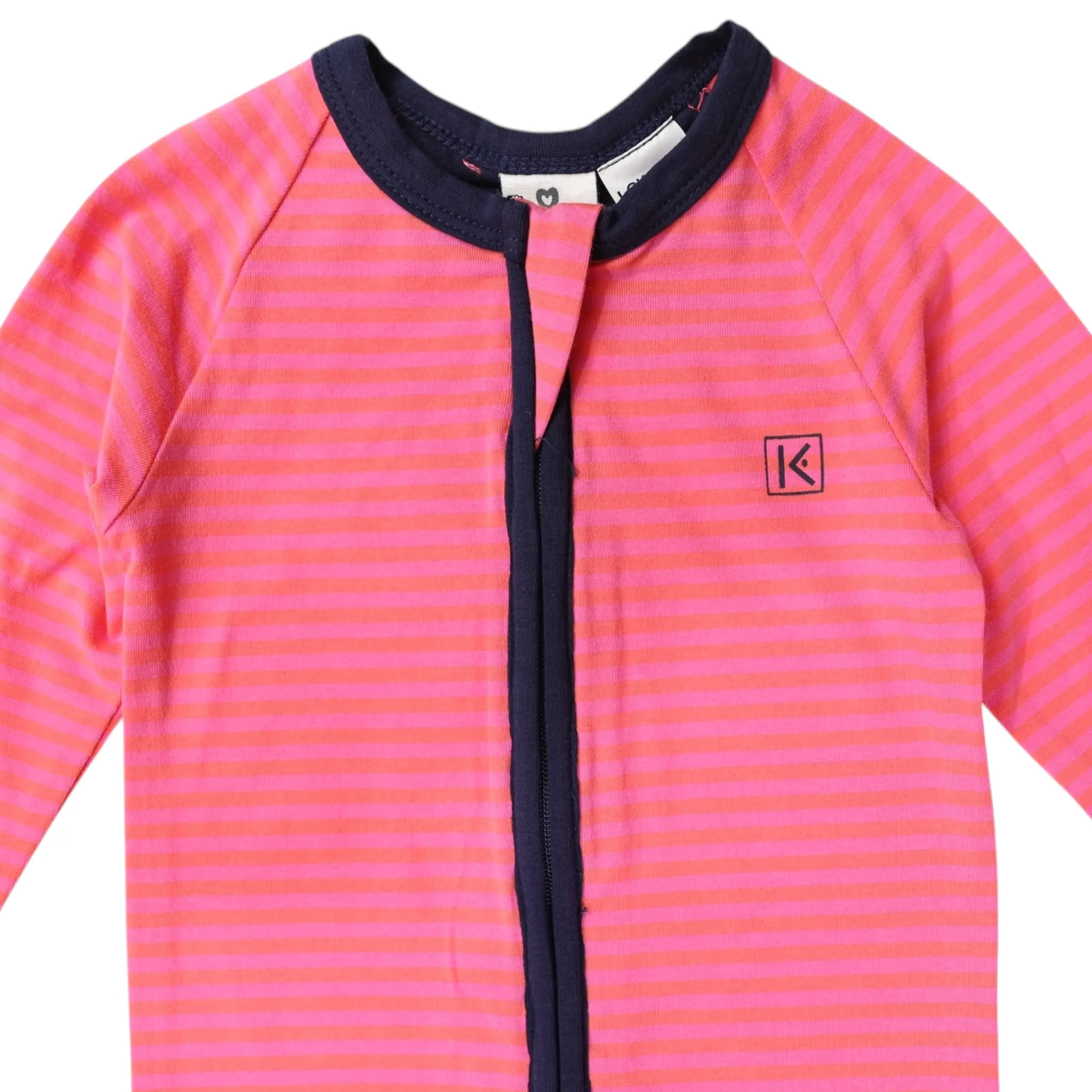 Cotton Stretch Long Sleeve Romper with Zip - Pink/Orange Stripe
