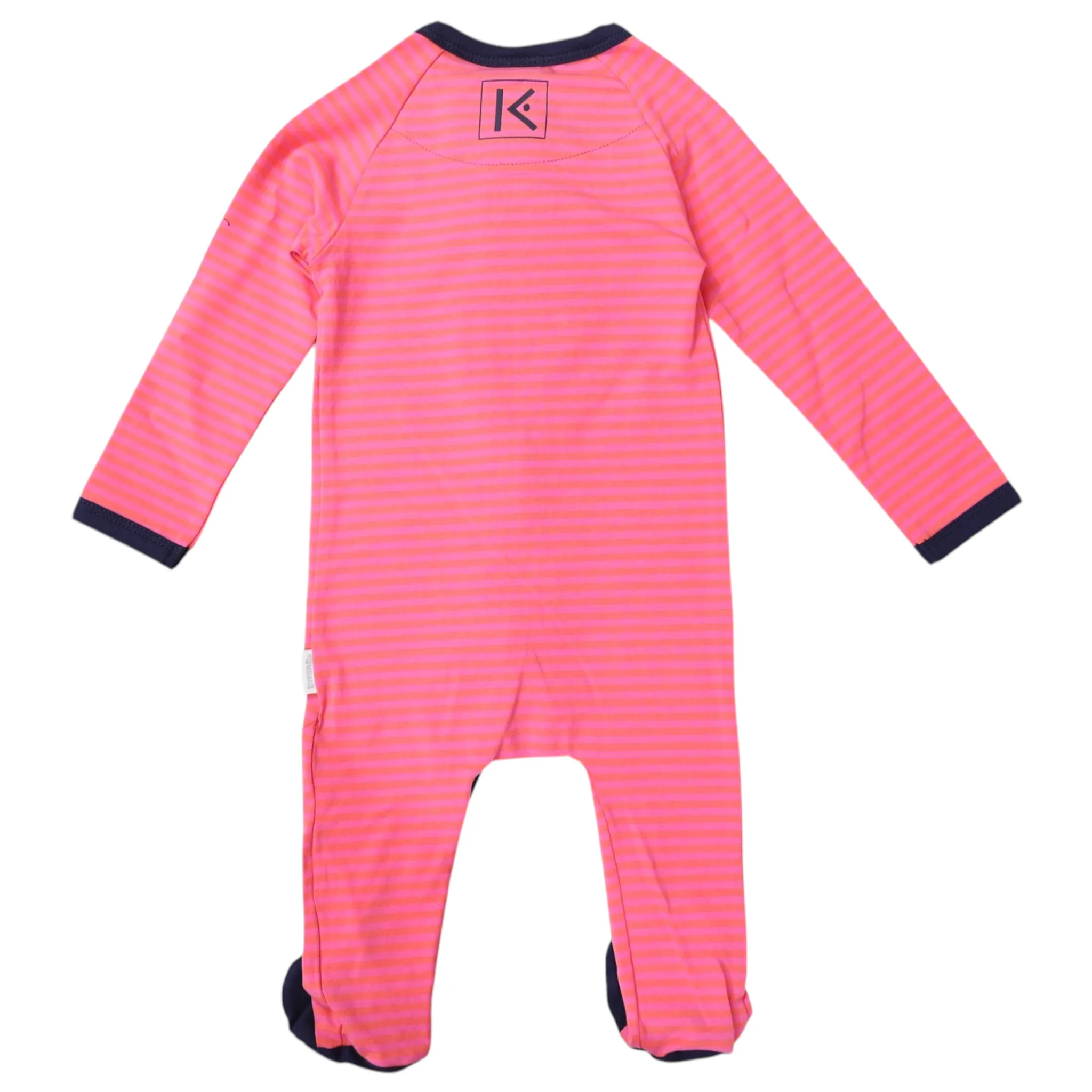 Cotton Stretch Long Sleeve Romper with Zip - Pink/Orange Stripe