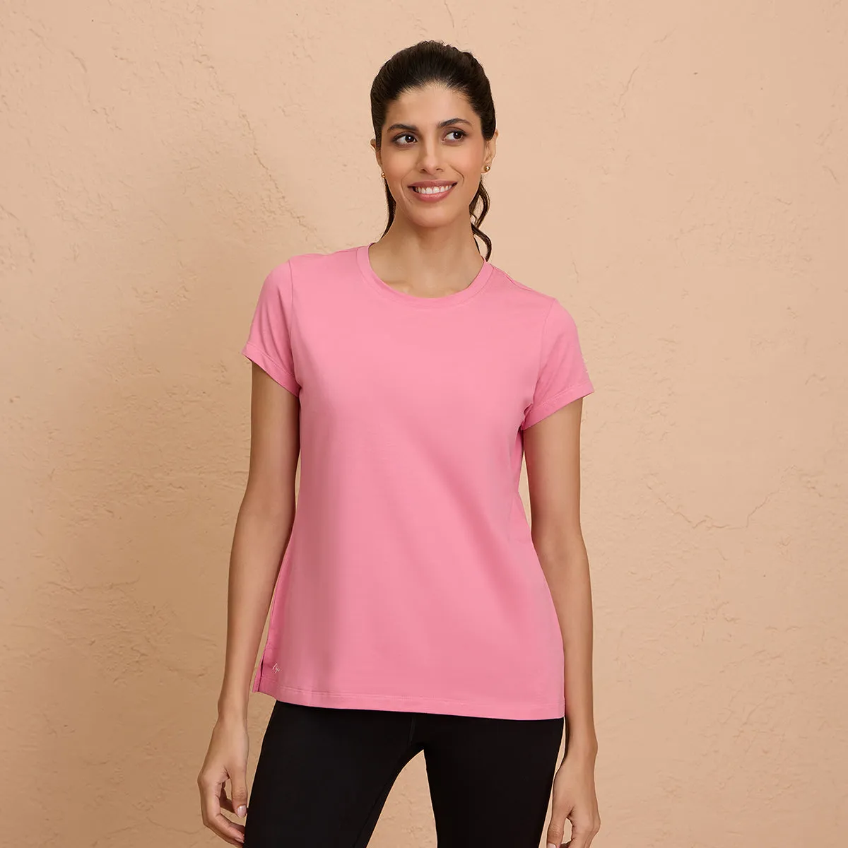 Cotton Stretch T-Shirt-Super Comfy & Flattering-NYLE216-Pink