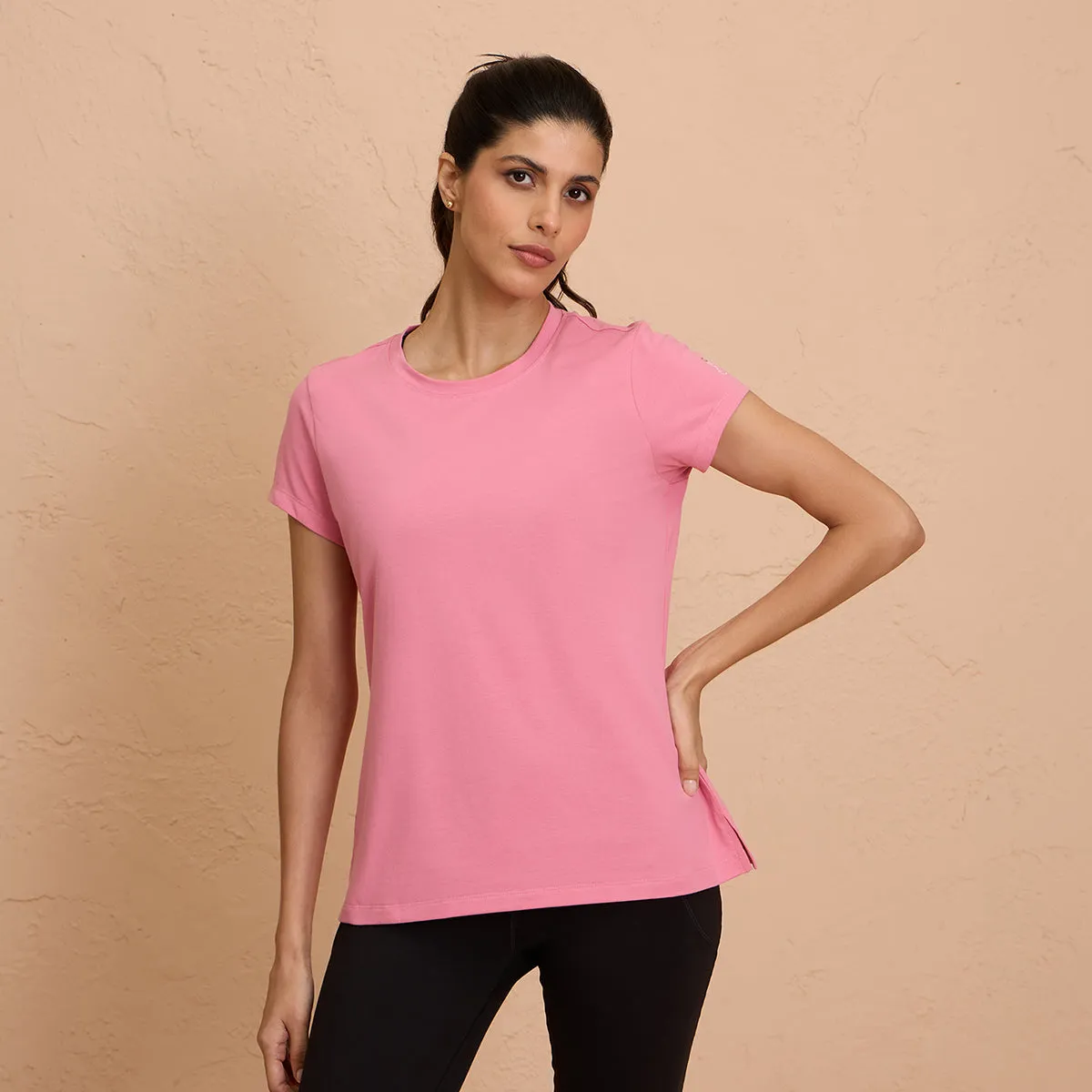 Cotton Stretch T-Shirt-Super Comfy & Flattering-NYLE216-Pink