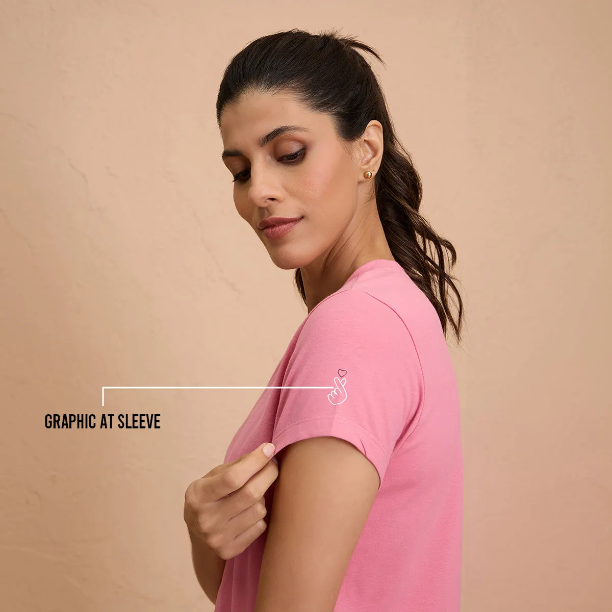 Cotton Stretch T-Shirt-Super Comfy & Flattering-NYLE216-Pink
