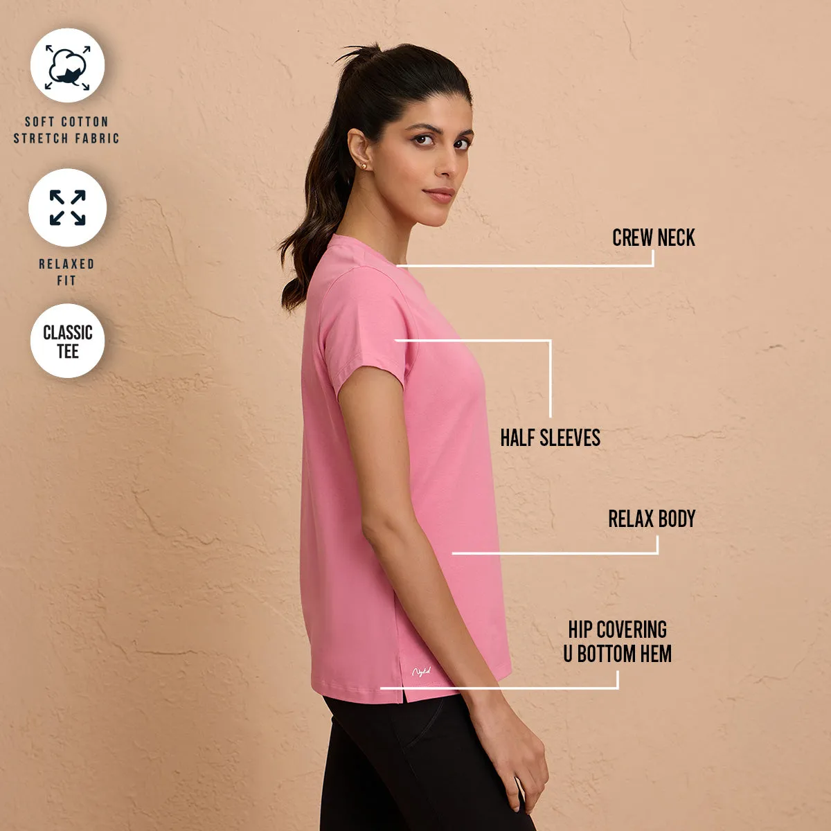 Cotton Stretch T-Shirt-Super Comfy & Flattering-NYLE216-Pink