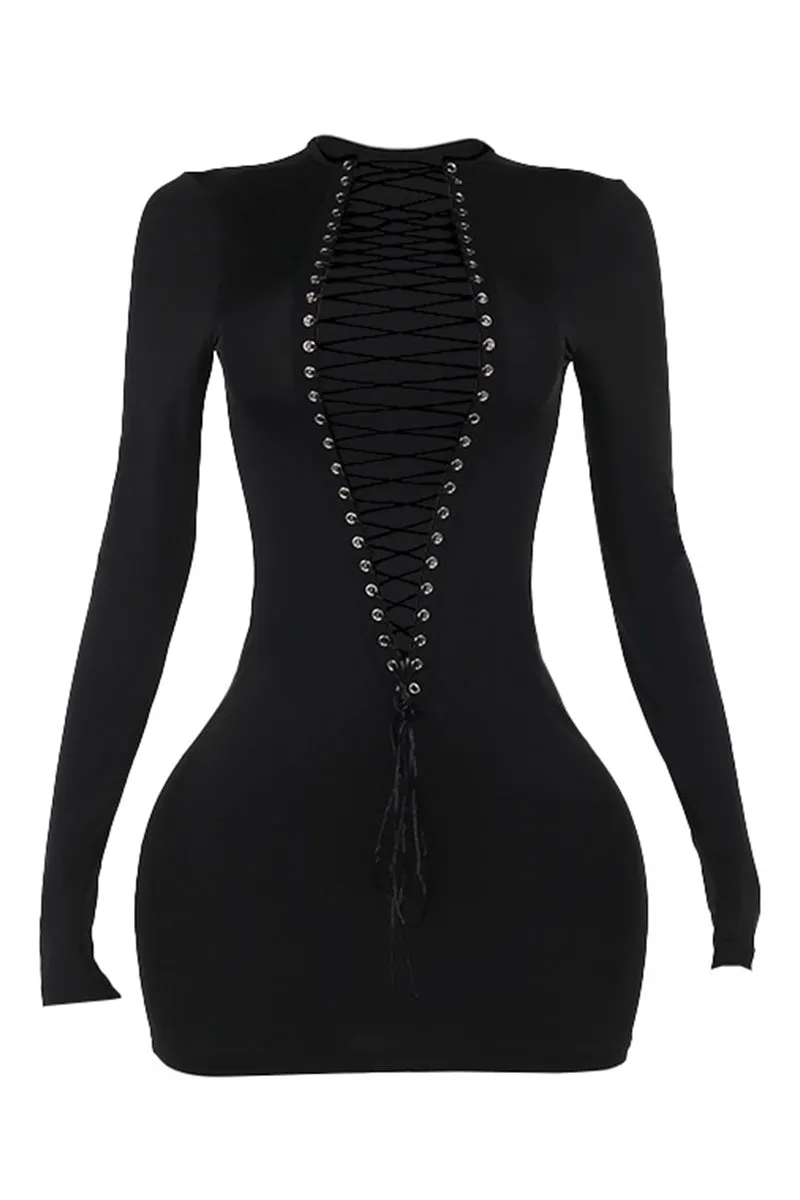 Cross Bandage Front Hollow Bodycon Mini dress