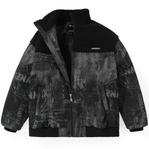 Dark Art Print Fleece Padded Coat
