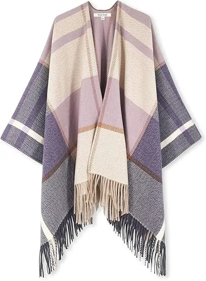 Deep Crimson Winter Chic Plaid Poncho Cardigan