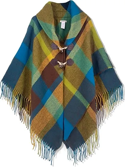 Deep Crimson Winter Chic Plaid Poncho Cardigan