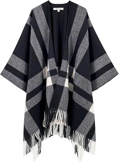 Deep Crimson Winter Chic Plaid Poncho Cardigan