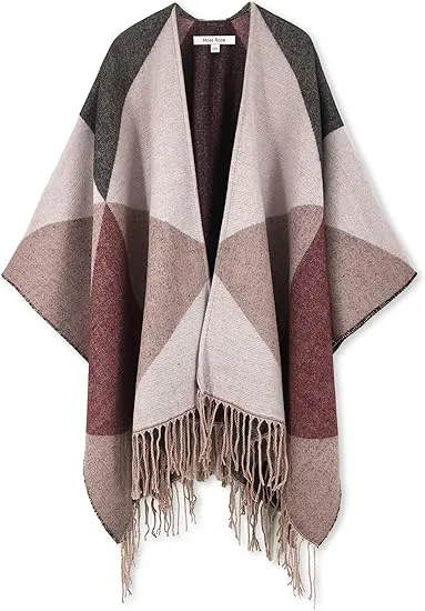 Deep Crimson Winter Chic Plaid Poncho Cardigan