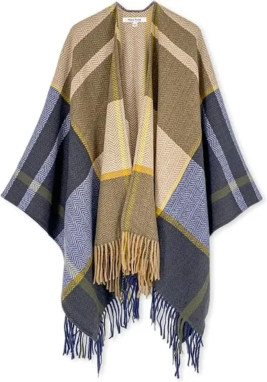 Deep Crimson Winter Chic Plaid Poncho Cardigan