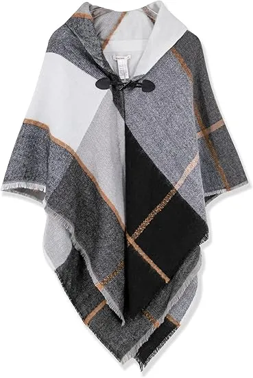 Deep Crimson Winter Chic Plaid Poncho Cardigan