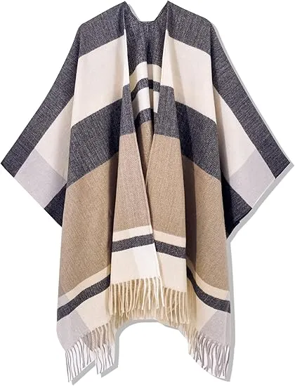 Deep Crimson Winter Chic Plaid Poncho Cardigan