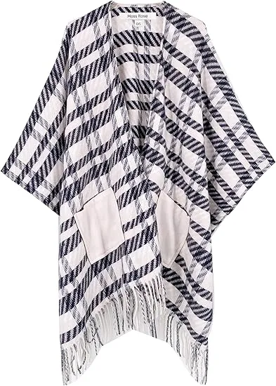 Deep Crimson Winter Chic Plaid Poncho Cardigan