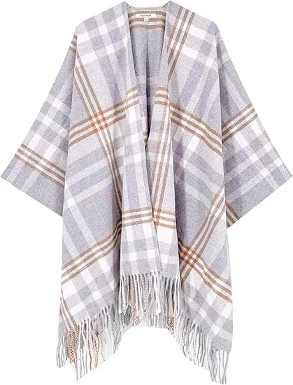 Deep Crimson Winter Chic Plaid Poncho Cardigan