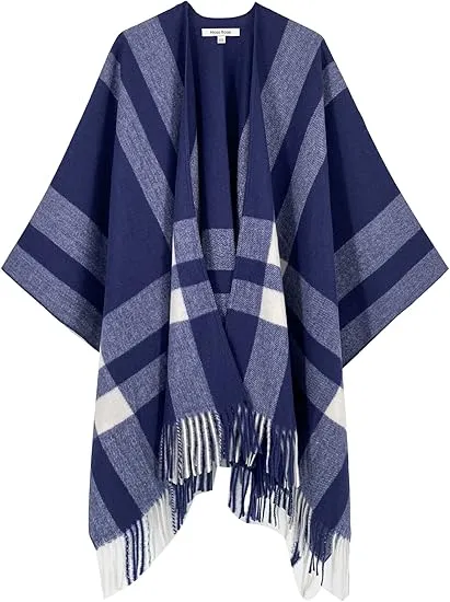 Deep Crimson Winter Chic Plaid Poncho Cardigan