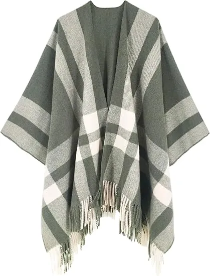Deep Crimson Winter Chic Plaid Poncho Cardigan