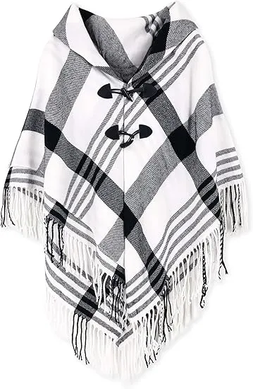 Deep Crimson Winter Chic Plaid Poncho Cardigan