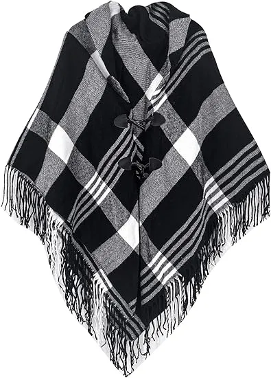 Deep Crimson Winter Chic Plaid Poncho Cardigan