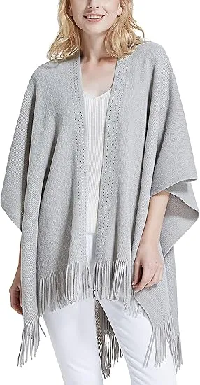 Deep Crimson Winter Chic Plaid Poncho Cardigan