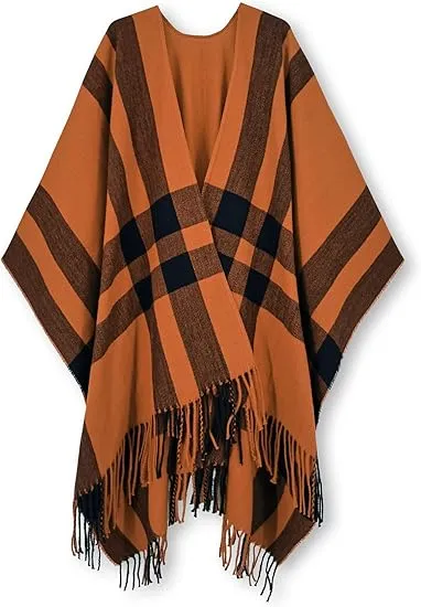 Deep Crimson Winter Chic Plaid Poncho Cardigan